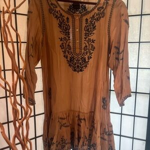 Embroidered Tan and Black Women's Top